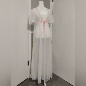 Vintage Dream Away Floral Ribbon Short Sleeve Night Gown Sz S